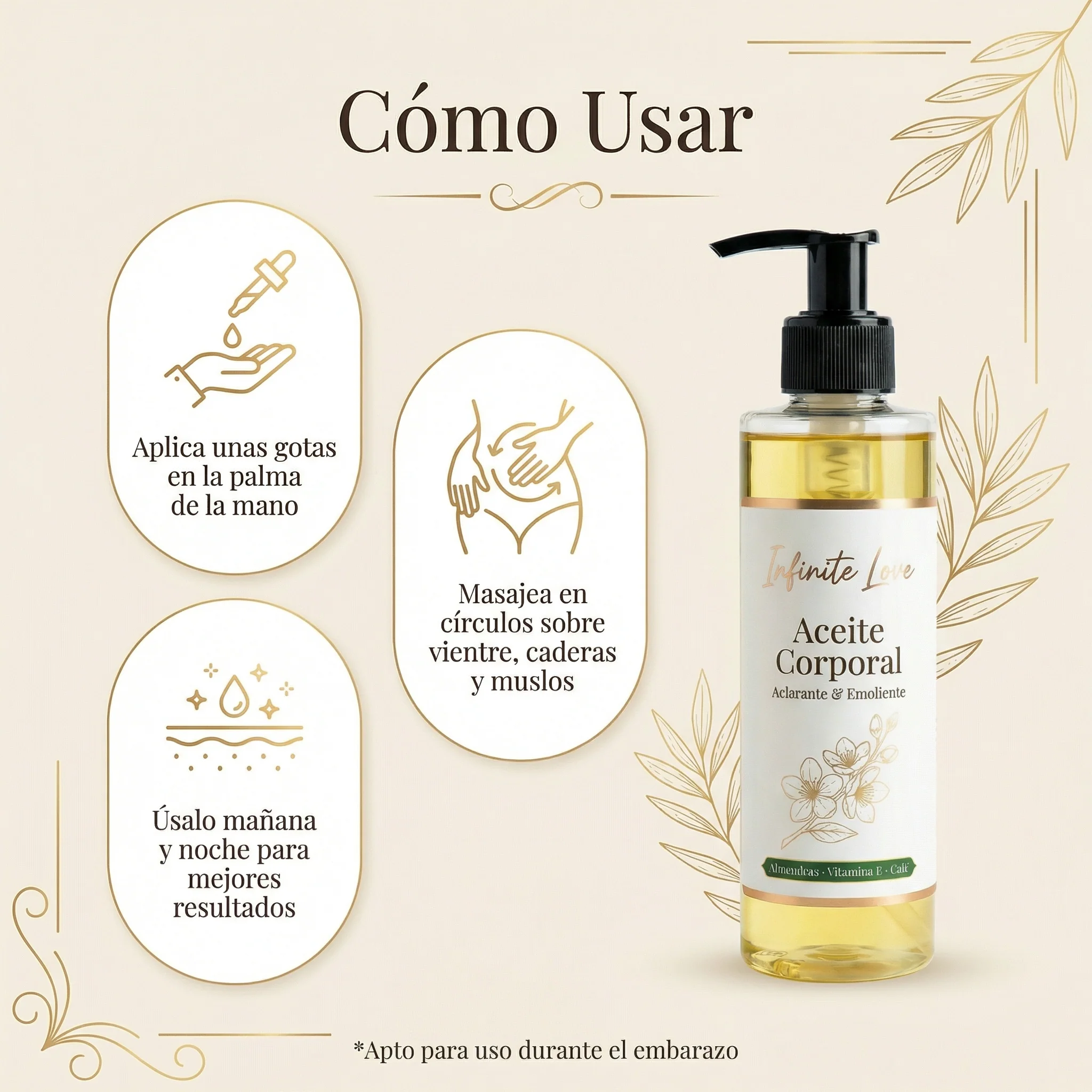 Aceite Corporal Aclarante y Emoliente para Prevenir Estrías y Unificar el Tono de la Piel (Ideal para Embarazo) - Image 4