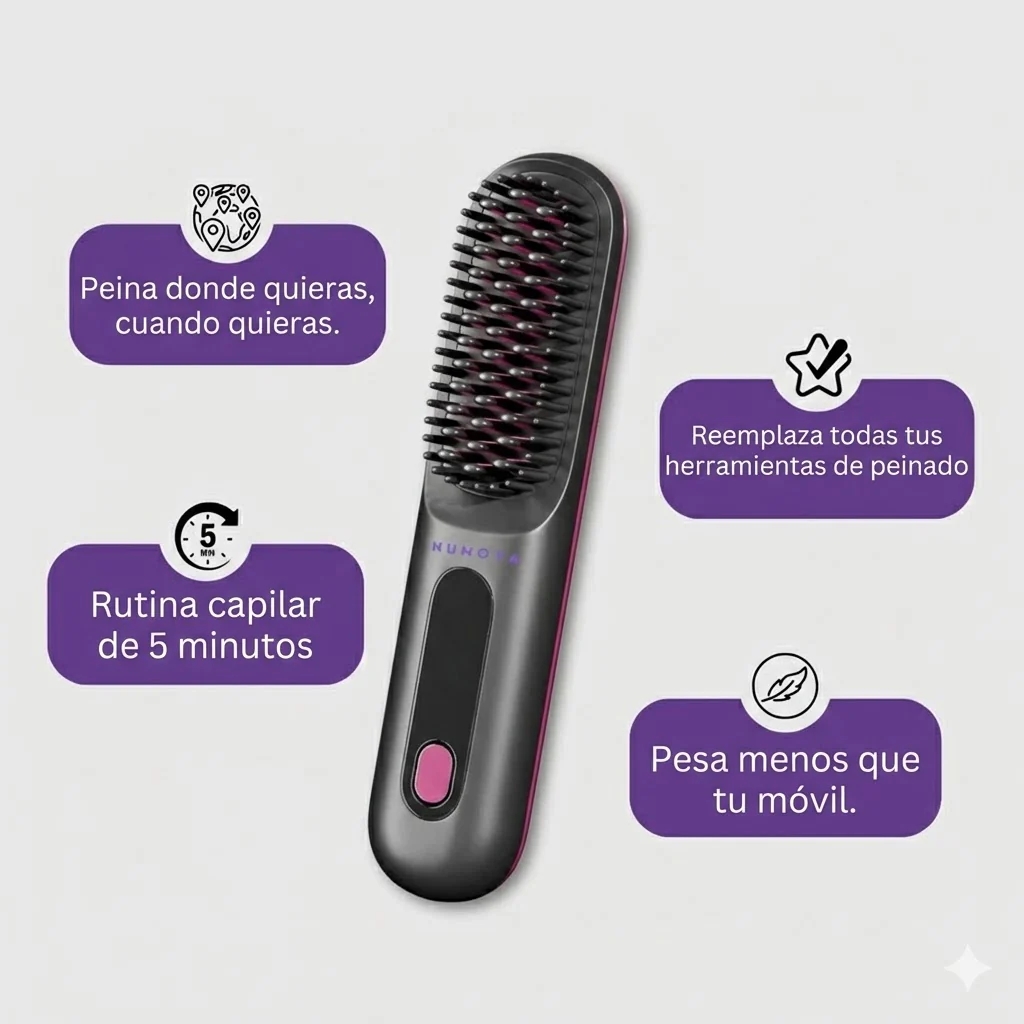 Cepillo Alisador Térmico de Cerámica | 'GoBrush Pro' para Control de Frizz, Remolinos y Peinado Rápido (Ideal Pelo Corto) - Image 3