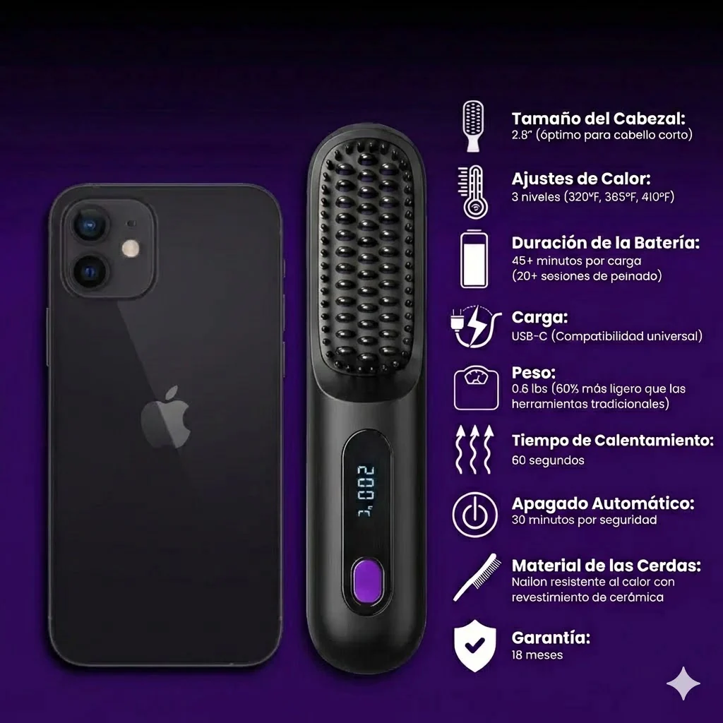 Cepillo Alisador Térmico de Cerámica | 'GoBrush Pro' para Control de Frizz, Remolinos y Peinado Rápido (Ideal Pelo Corto) - Image 6