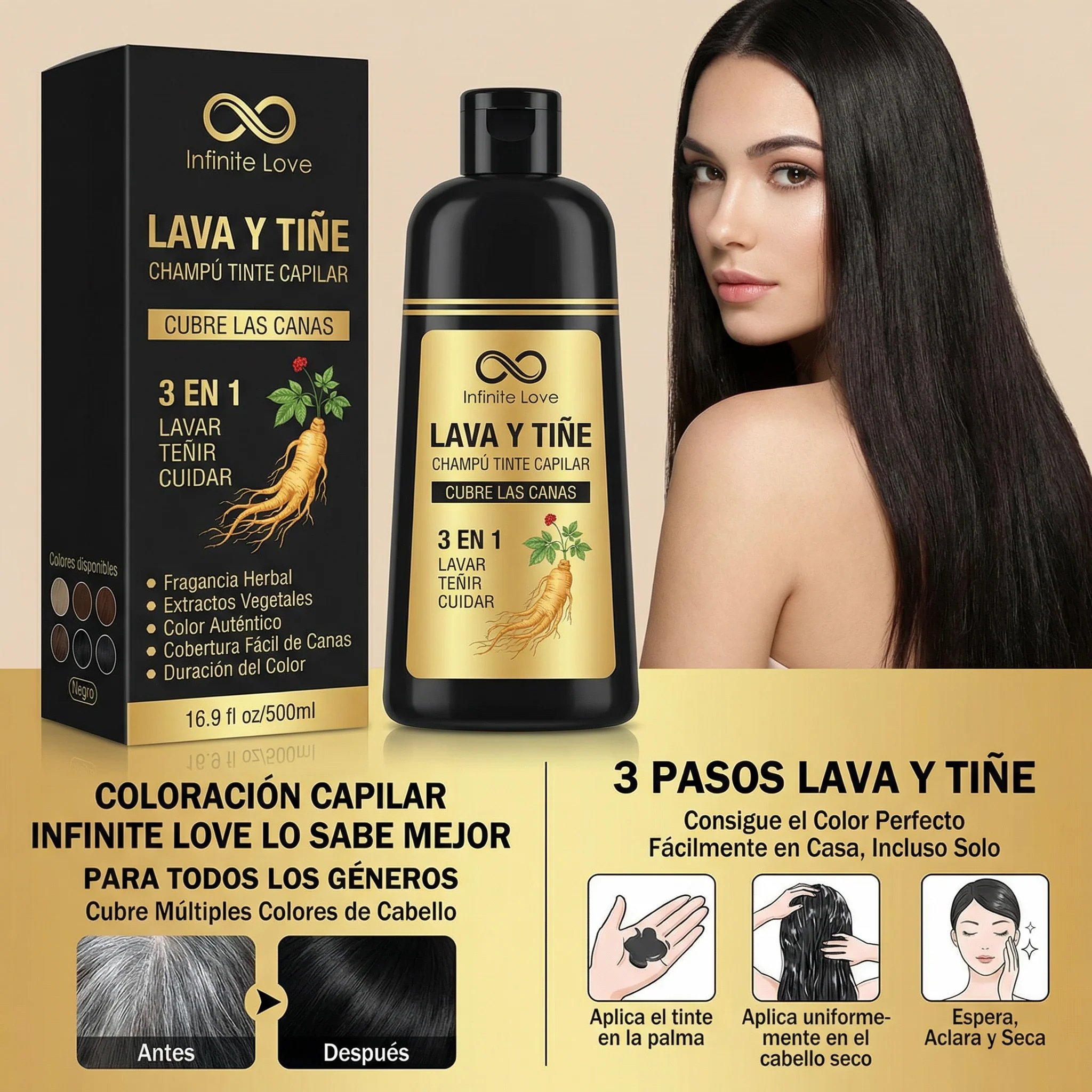 Champú Tinte 3 en 1 'AKOIIN' con Extractos Botánicos para Cubrir 100% las Canas - Image 4