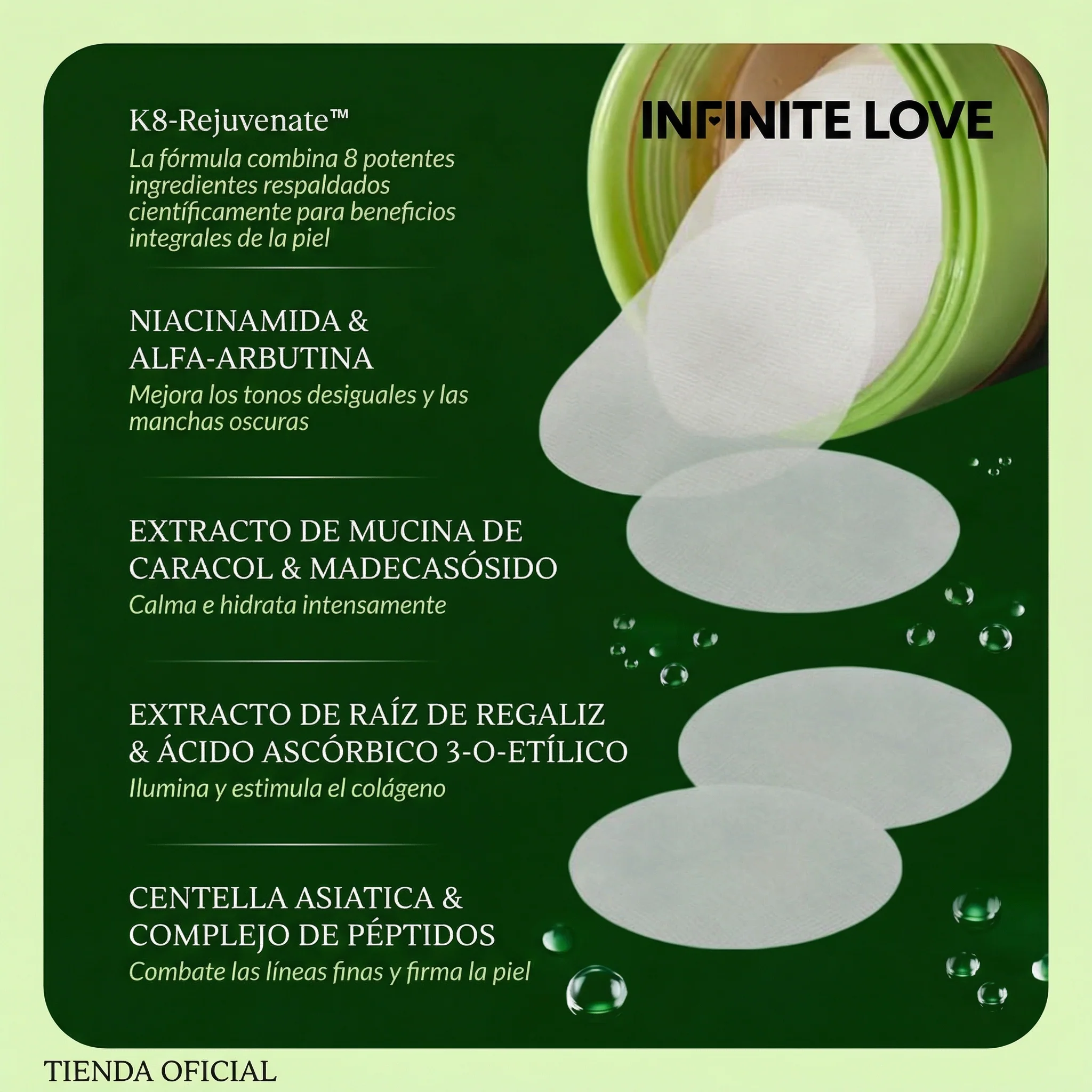 Discos Tonificantes Coreanos con Mucina de Caracol y Niacinamida para Arrugas y Manchas Oscuras (100 Uds) - Image 4