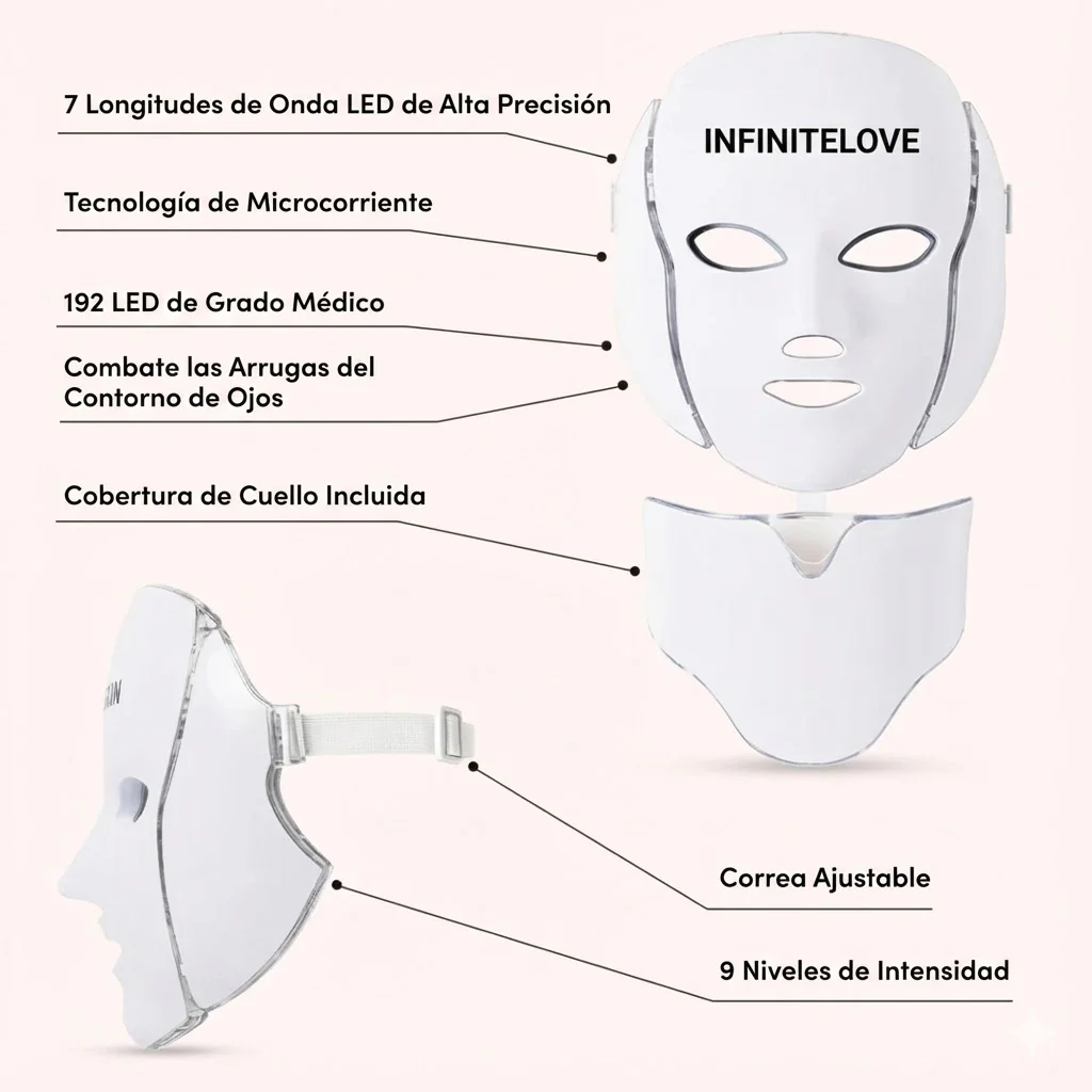 Máscara Facial Anti-Edad de 7 Colores LED y Microcorriente (EMS) para Lifting de Papada y Reafirmar Mejillas - Image 5