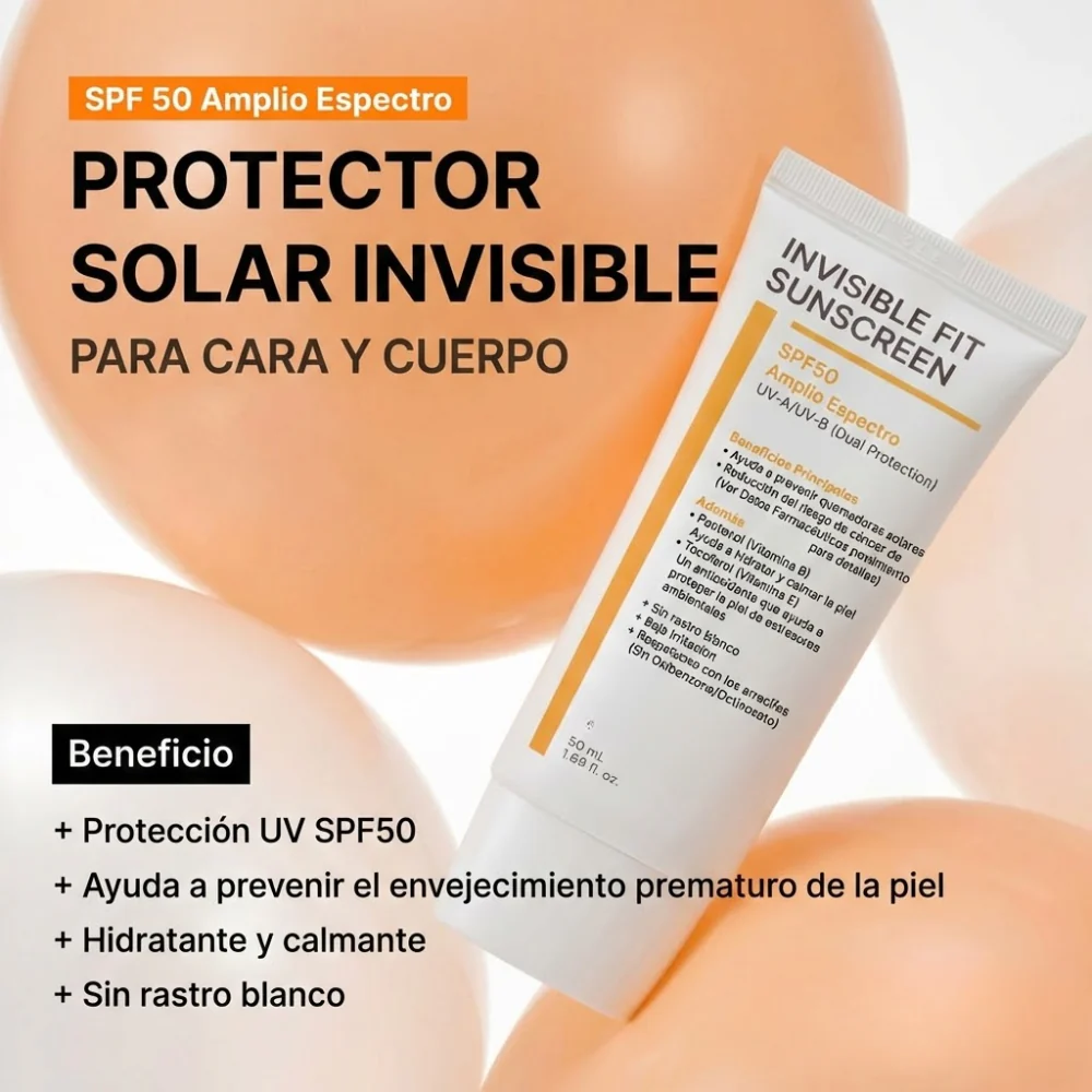 Protector Solar Coreano Facial SPF 50 'Invisible Fit' de Textura Ligera para Piel Sensible (Sin Rastro Blanco) - Image 2